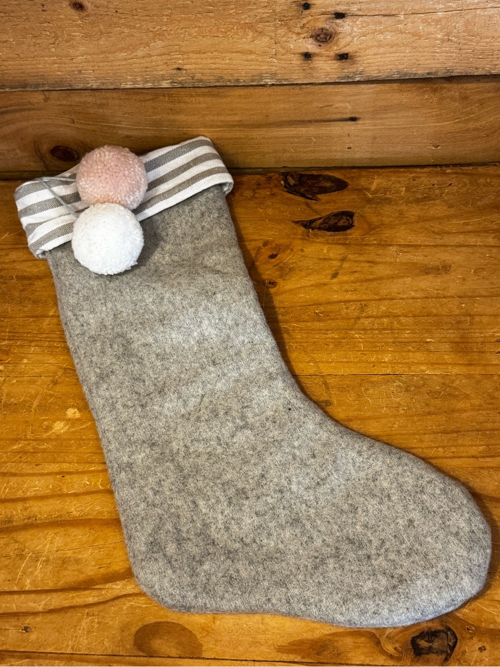 Target Gray Felt Holiday Stocking with Pink & White Pom Poms